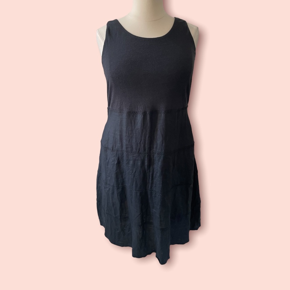 🚨FINAL SALE🚨 J. Jill Black Linen Mixed Media Tiered Midi Dress